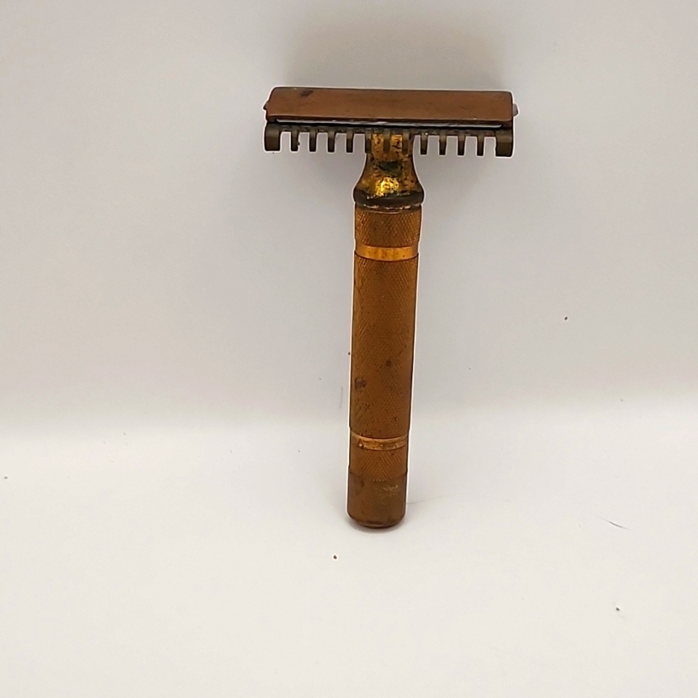 Vintage 1930s Gillette Reissue Brass 3 piece Safety Razor Gold Tone